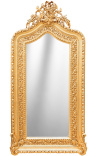 Très grand miroir baroque doré de style Louis XVI bicorne