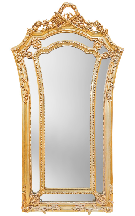 Specchio barocco dorato molto grande in stile Luigi XVI svasato