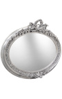 Très grand miroir baroque ovale argenté horizontal