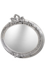 Très grand miroir baroque ovale argenté horizontal