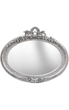 Très grand miroir baroque ovale argenté horizontal