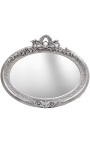 Très grand miroir baroque ovale argenté horizontal