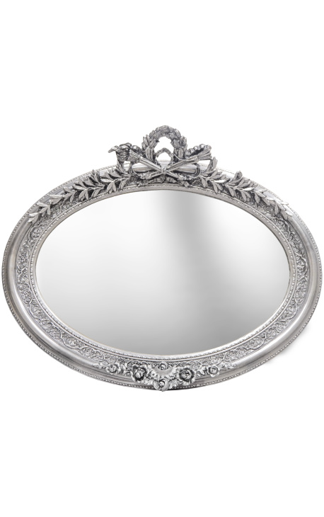 Very large silver horizontal oval baroque mirror