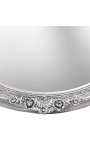 Très grand miroir baroque ovale argenté horizontal