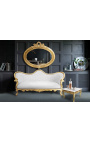 Бароков диван Наполеон III бяла изкуствена кожа и златно дърво