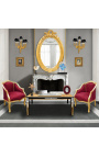 Fotel Bergere w stylu Ludwika XV czerwona satynowa tkanina i złote drewno