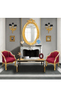 Sillón de Bergere Louis XV tela satine de estilo rojo y madera de oro - 12