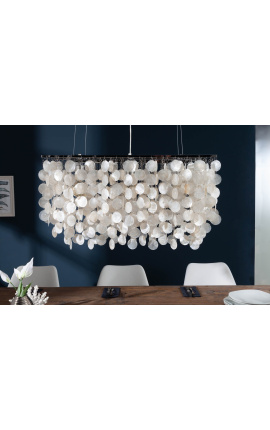 Contemporary rectangular chandelier with mother of pearl pendants