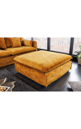 Grande banqueta 100 cm CELESTE de terciopelo de color mostaza