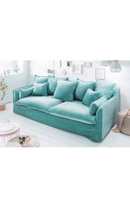 3 seater sofa CELESTE in celadon blue velvet