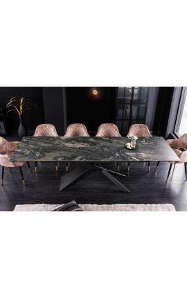 &quot;Euforický&quot; jídelní stůl v černém oceli a kameni vzhled keramický vrchol 180-220-260