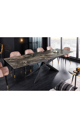 "Euforisk" matbord i svart stål och sten ser keramisk topp 180-220-260