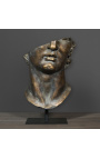 Большая скульптура "Фрагмент головы Аполлона" из патинированной бронзы на подставке из черного металла