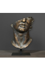 Grande escultura "fragment Head of Apollo" cor de bronze e suporte de metal preto