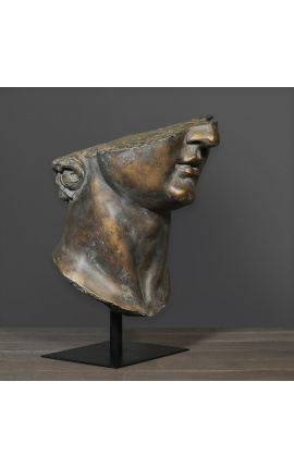 Большая скульптура &quot;Фрагмент головы Аполлона&quot; из патинированной бронзы на подставке из черного металла