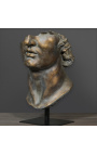 Veľká socha "Fragment hlavy Apollo" opeľovaný bronz na čiernou kovovou podporou
