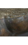 Grande sculpture "fragment Tête d'Apollon" couleur bronze et support métallique noir