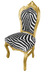 Krzesło w stylu barokowym rokoko z tkaniną zebry i złoconym drewnem