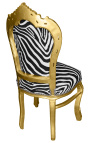 Krzesło w stylu barokowym rokoko z tkaniną zebry i złoconym drewnem