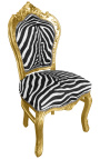 Barokinė rokoko kėdė su zebro audiniu ir paauksuota mediena