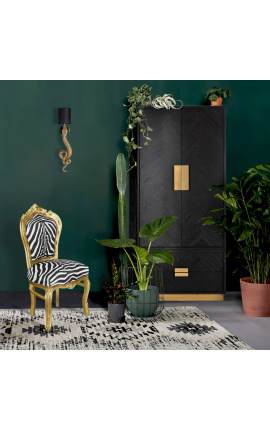 Cadeira estilo barroco rococó tecido zebra e madeira dourada