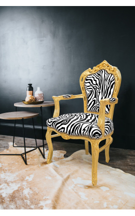 Fotoliu stil baroc rococo zebra si lemn auriu