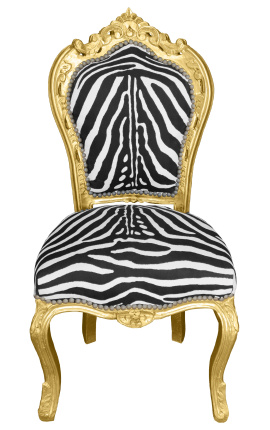 Baročni rokokojski stol z zebrastim blagom in pozlačenim lesom