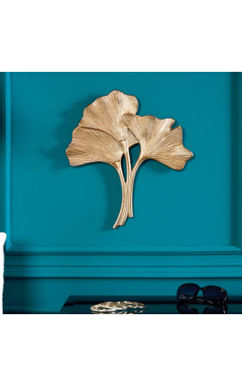 Wall decoration in gold metal Ginkgo leaves 35 cm
