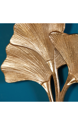 Decor de perete din metal auriu frunze de Ginkgo 35 cm