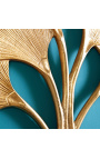 Grote wanddecoratie in goud metaal Ginkgo bladeren 65 cm