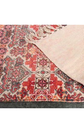 Muy bonito y gran alfombra de algodón rojo con motivos nativos americanos 230 x 160