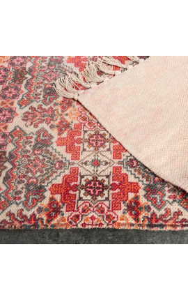 Très beau et grand tapis rouge en coton avec motifs Amérindiens 230 x 160