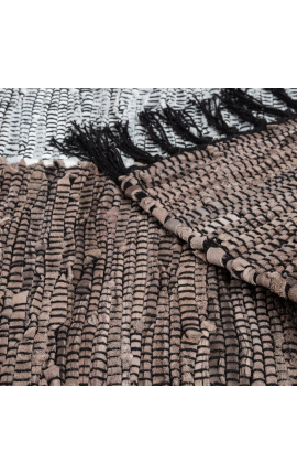 Grande tappeto in pelle grigia con motivi geometrici 230 x 160