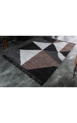 Großer grauer Lederteppich mit geometrischem Muster 230 x 160