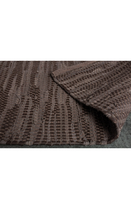 Stor läder- och hampamatta i mörkbrunt läderfärg 230 x 160