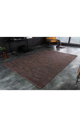 Velký kožený a konopný koberec v tmavě hnědé barvě kůže 230 x 160