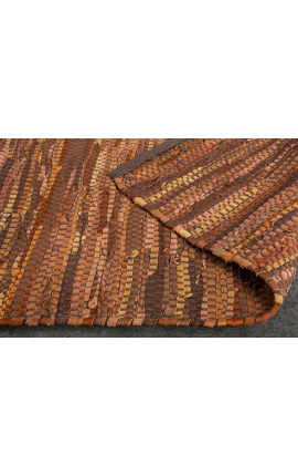 Stor läder- och hampamatta i brunt läderfärg 230 x 160
