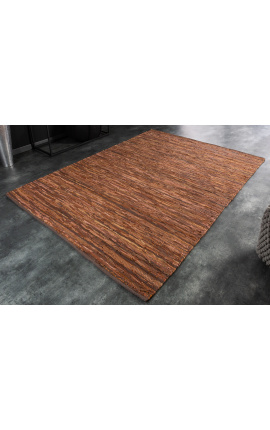 Grande tappeto in pelle e canapa color cuoio marrone 230 x 160