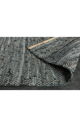 Grande tappeto in pelle e canapa colore cuoio blu 230 x 160