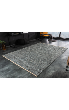 Velký kožený a konopný koberec v modré barvě kůže 230 x 160