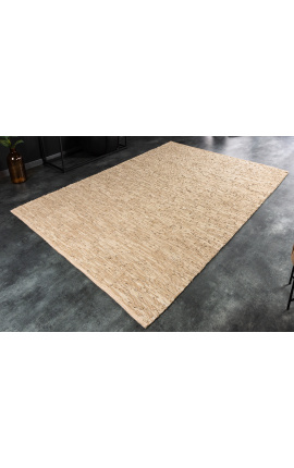Large leather and hemp carpet in beige leather color 230 x 160