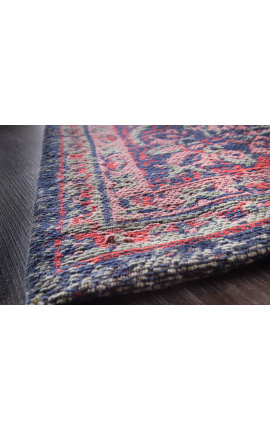 Gran alfombra oriental antigua roja y azul 240 x 160