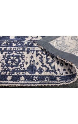 Gran alfombra antigua azul marino y marfil motivos oriental 230 x 160