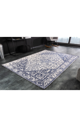 Grande tappeto antico blu navy e avorio con motivi orientali 230 x 160
