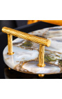 Ovales Serviertablett aus Achat mit goldenen Griffen