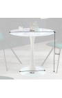 Round tafel "Bistrot" met witte voet en top in glas imitatie marmer