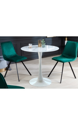 Round asztal &quot;Bisztrot&quot; fehér láb és felső üveg utánzati márvány