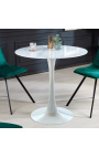 Στρογγυλό τραπέζι "Bistrot" με λευκό πόδι και τοπ σε γυαλί απομίμηση μαρμάρου