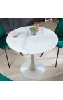 Apvalus stalas "Bistrotas" su balta pėda ir viršaus stiklo imitacijos marmuru