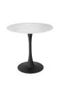 Round table "Bistrot" with black foot and top in glass imitation marble